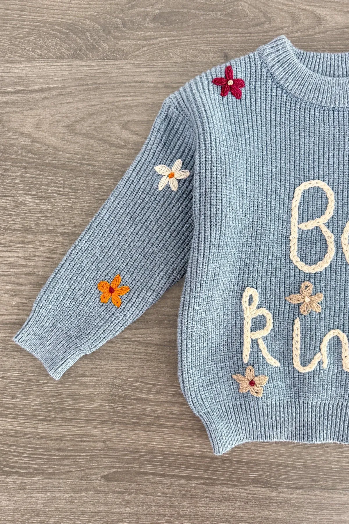 "Be Kind" Blue Floral Knit Sweater