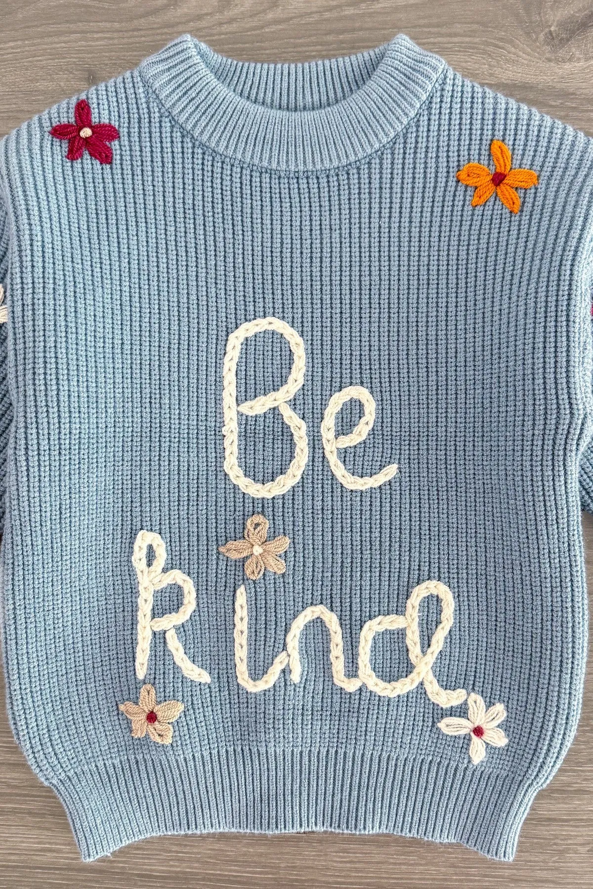 "Be Kind" Blue Floral Knit Sweater