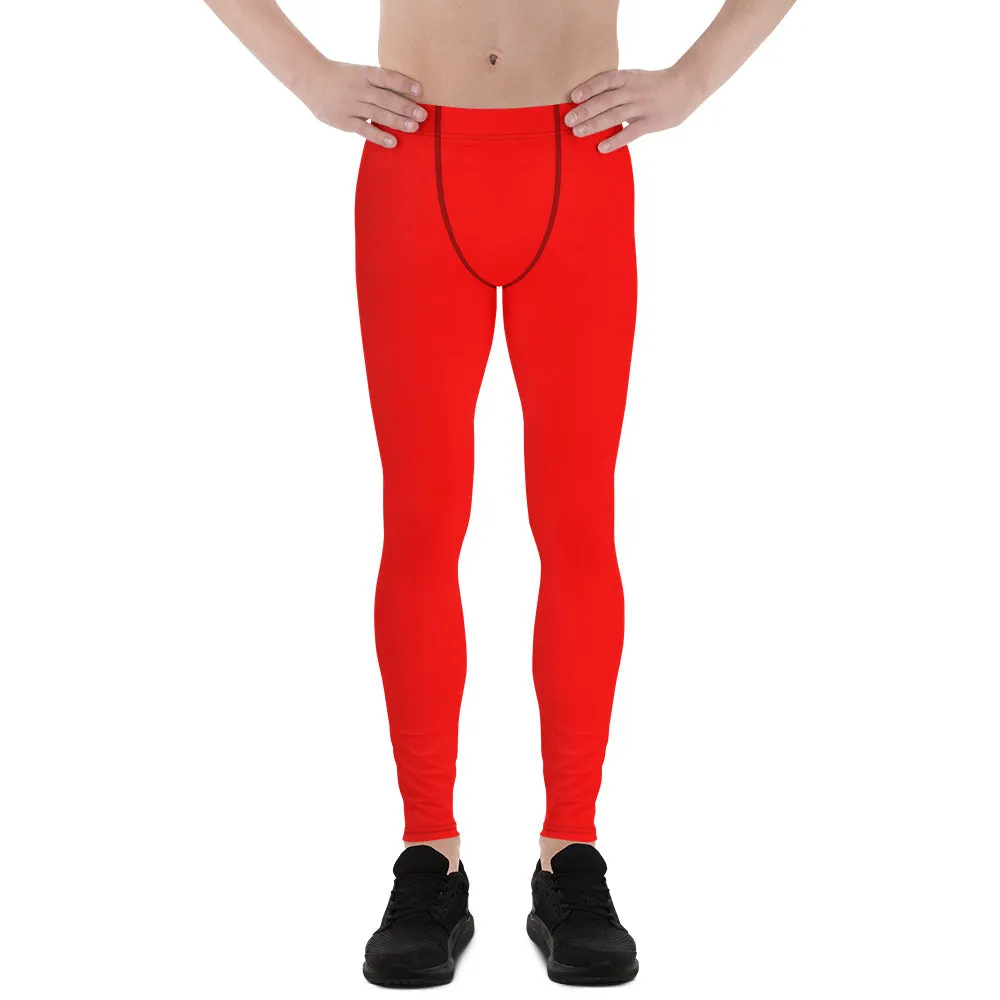 Red Hot Solid Color Meggings, Solid Red Color Men's Running Leggings Activewear For Men- Made in USA/EU