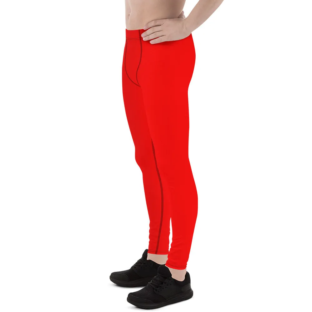 Red Hot Solid Color Meggings, Solid Red Color Men's Running Leggings Activewear For Men- Made in USA/EU