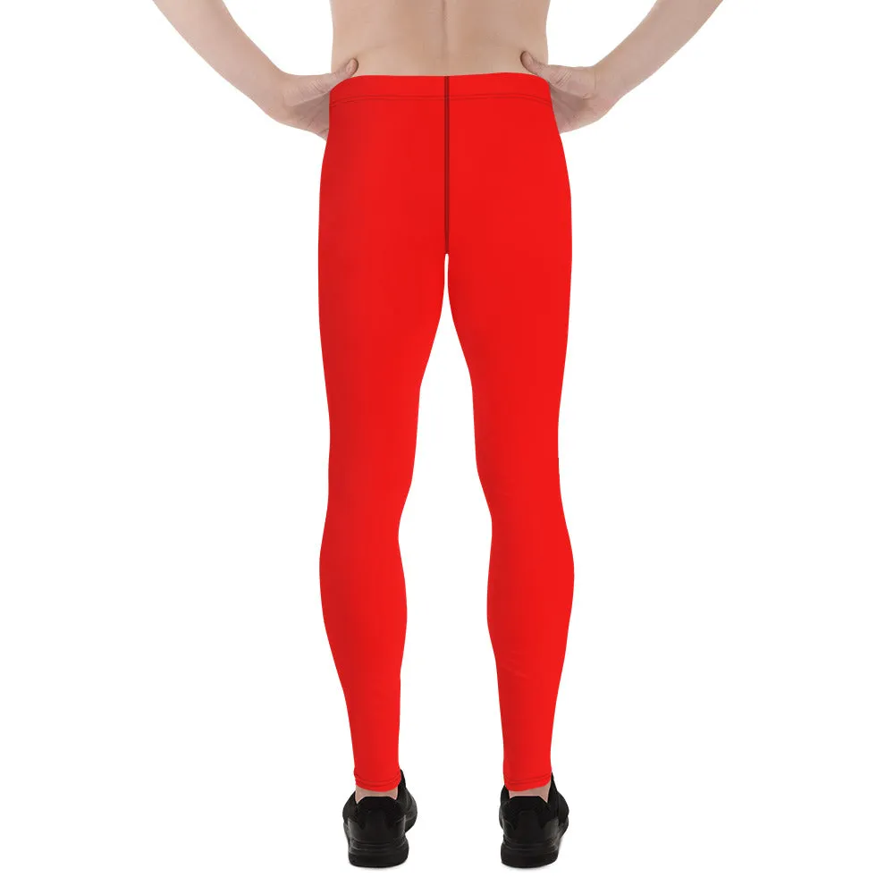 Red Hot Solid Color Meggings, Solid Red Color Men's Running Leggings Activewear For Men- Made in USA/EU