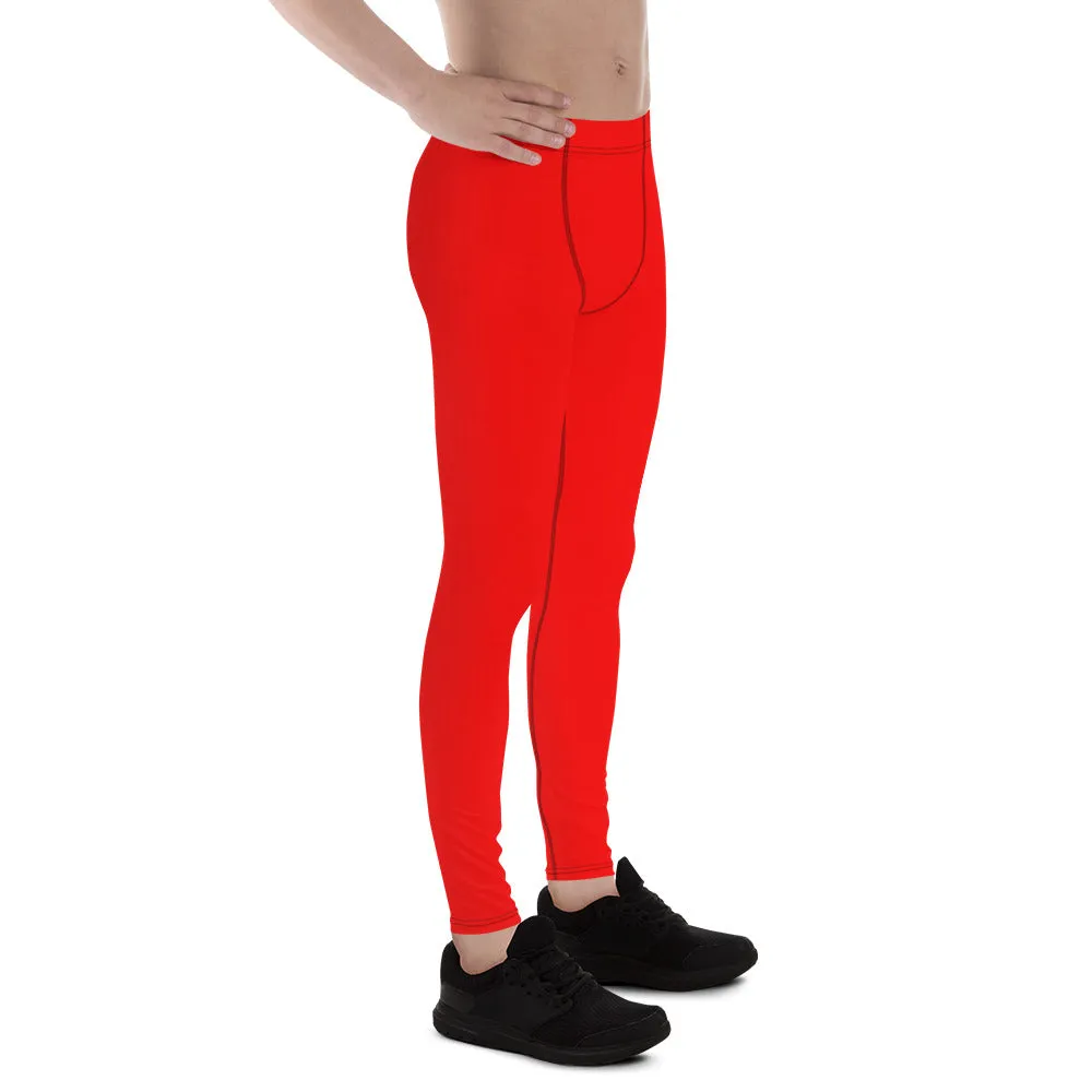 Red Hot Solid Color Meggings, Solid Red Color Men's Running Leggings Activewear For Men- Made in USA/EU