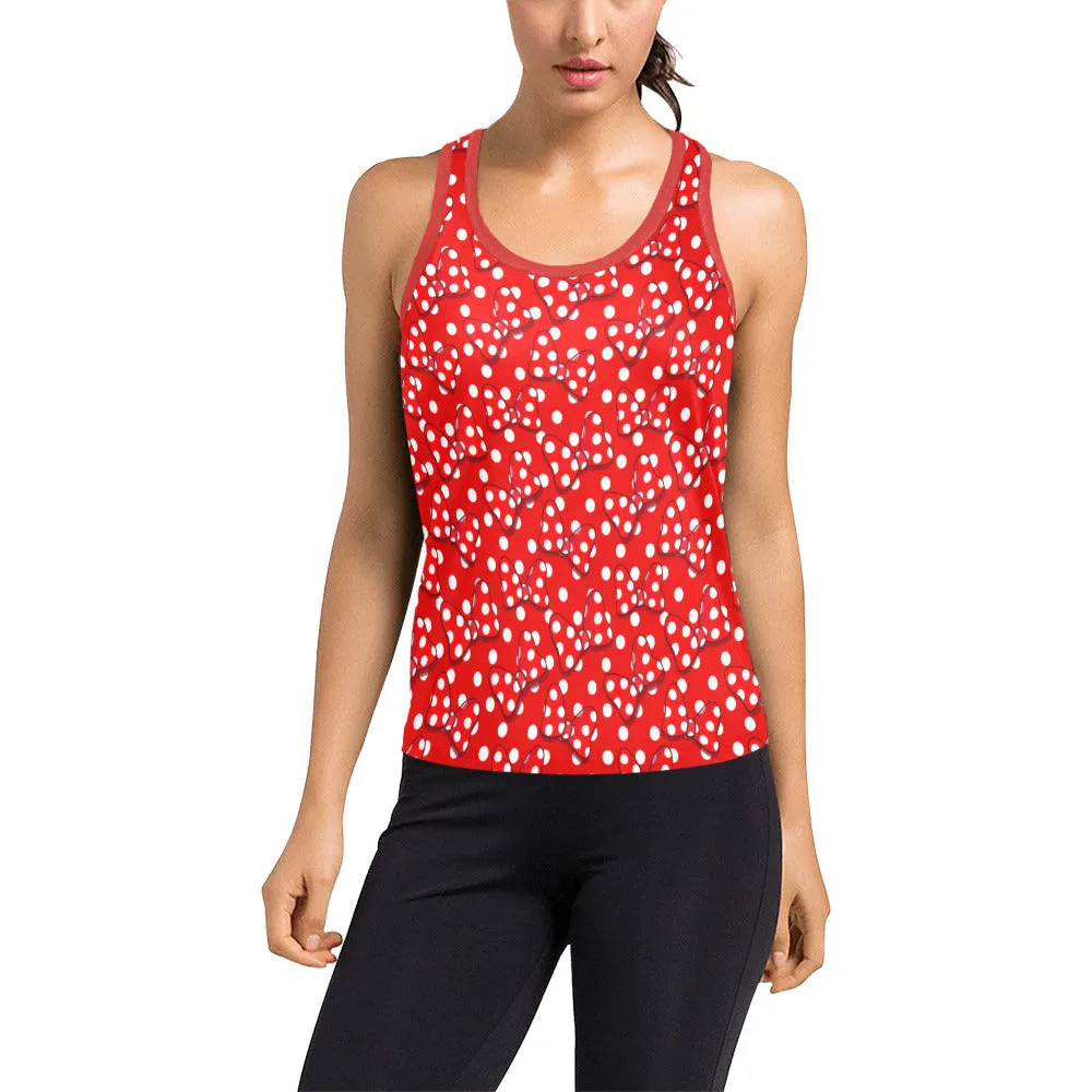 Red With White Polka Dot And Bows Women's Racerback Tank Top