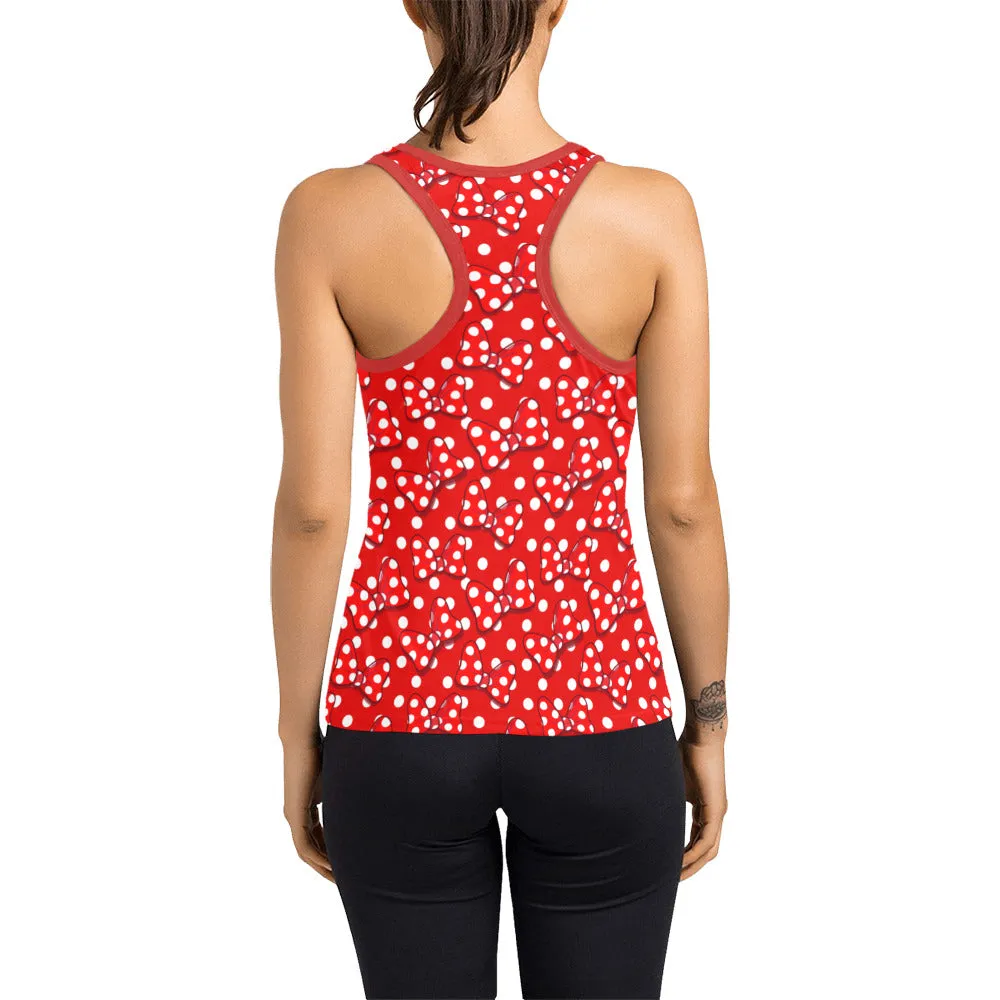 Red With White Polka Dot And Bows Women's Racerback Tank Top