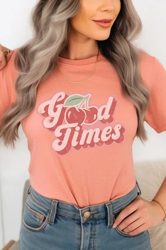 Retro Good Times Cherry Fruit Graphic T Shirt