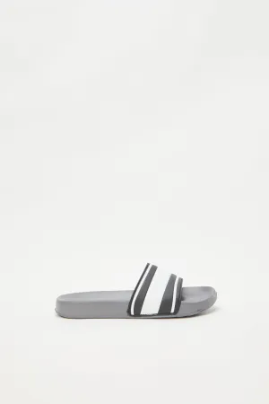 Senior Boys Grey Stripped Embossed Slides