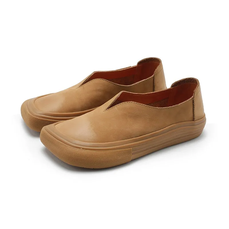 Square Toe Flats Nubuck Leather Loafers For Women Handmade in 5 Colors