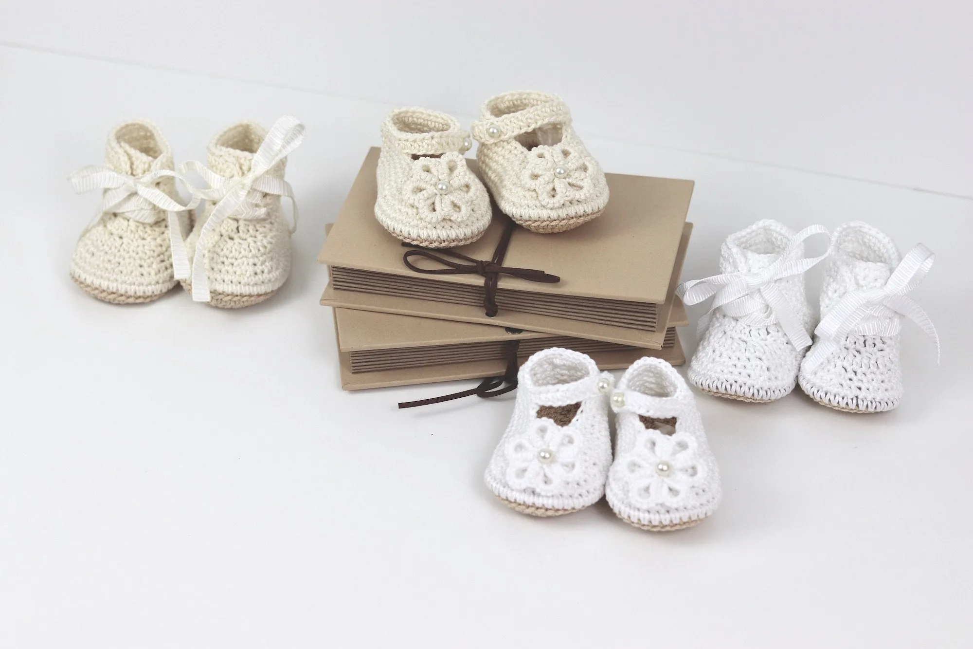 Suma Baby  Shoes  Baby Boy and Baby Girl. Hand made crochet baby shoes,  ivory and white