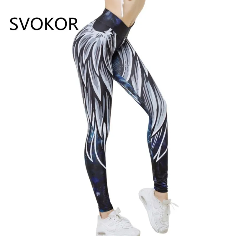 SVOKOR  High-Waist Harajuku Wing Print Athletic Fitness Active Wear Leggings