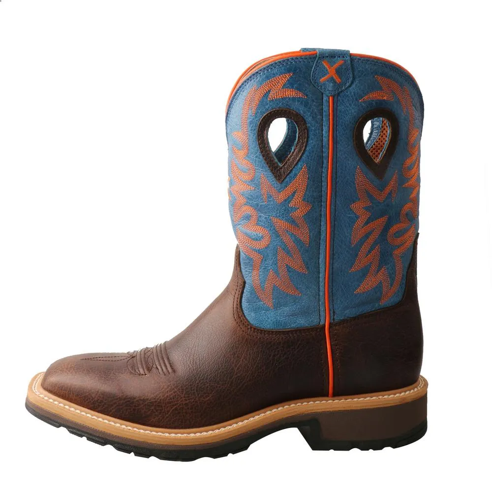 'Twisted X' Men's 11" Western Work EH Steel Toe - Brown / Blue