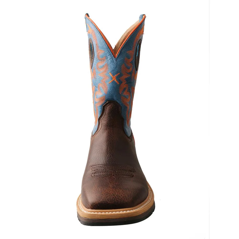 'Twisted X' Men's 11" Western Work EH Steel Toe - Brown / Blue