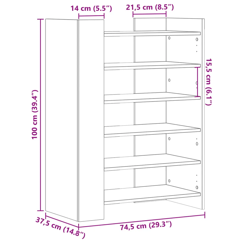 vidaXL Shoe Cabinet Black 74.5x37.5x100 cm Engineered Wood