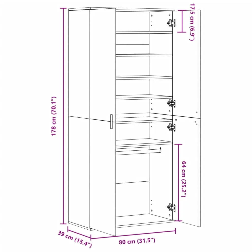 vidaXL Shoe Cabinet Brown Oak 80x39x178 cm Engineered Wood