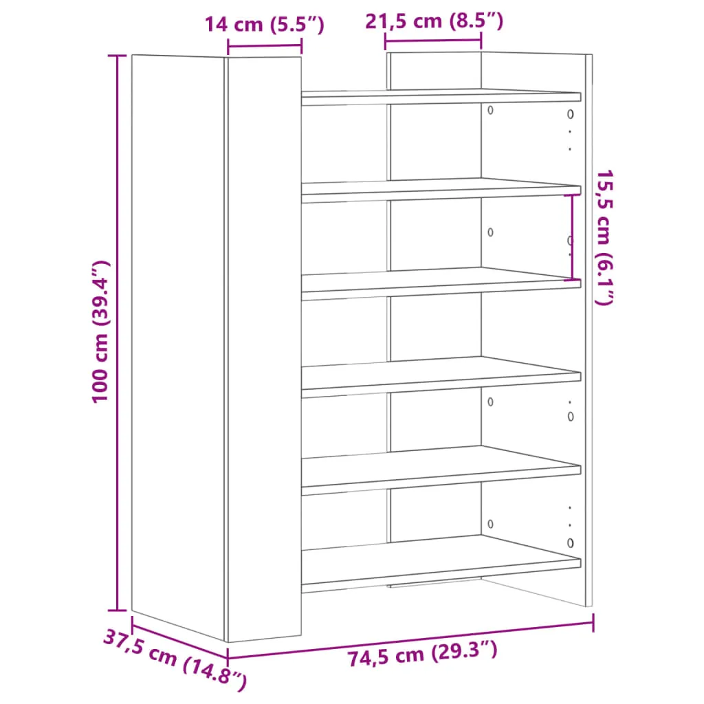 vidaXL Shoe Cabinet Grey Sonoma 74.5x37.5x100 cm Engineered Wood