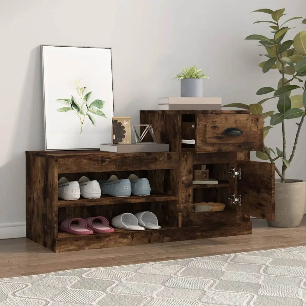 vidaXL Shoe Cabinet Smoked Oak 100x42x60 cm Engineered Wood