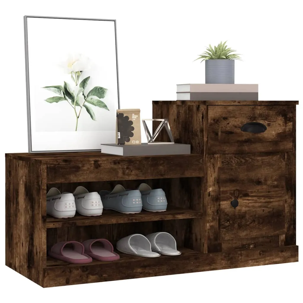 vidaXL Shoe Cabinet Smoked Oak 100x42x60 cm Engineered Wood