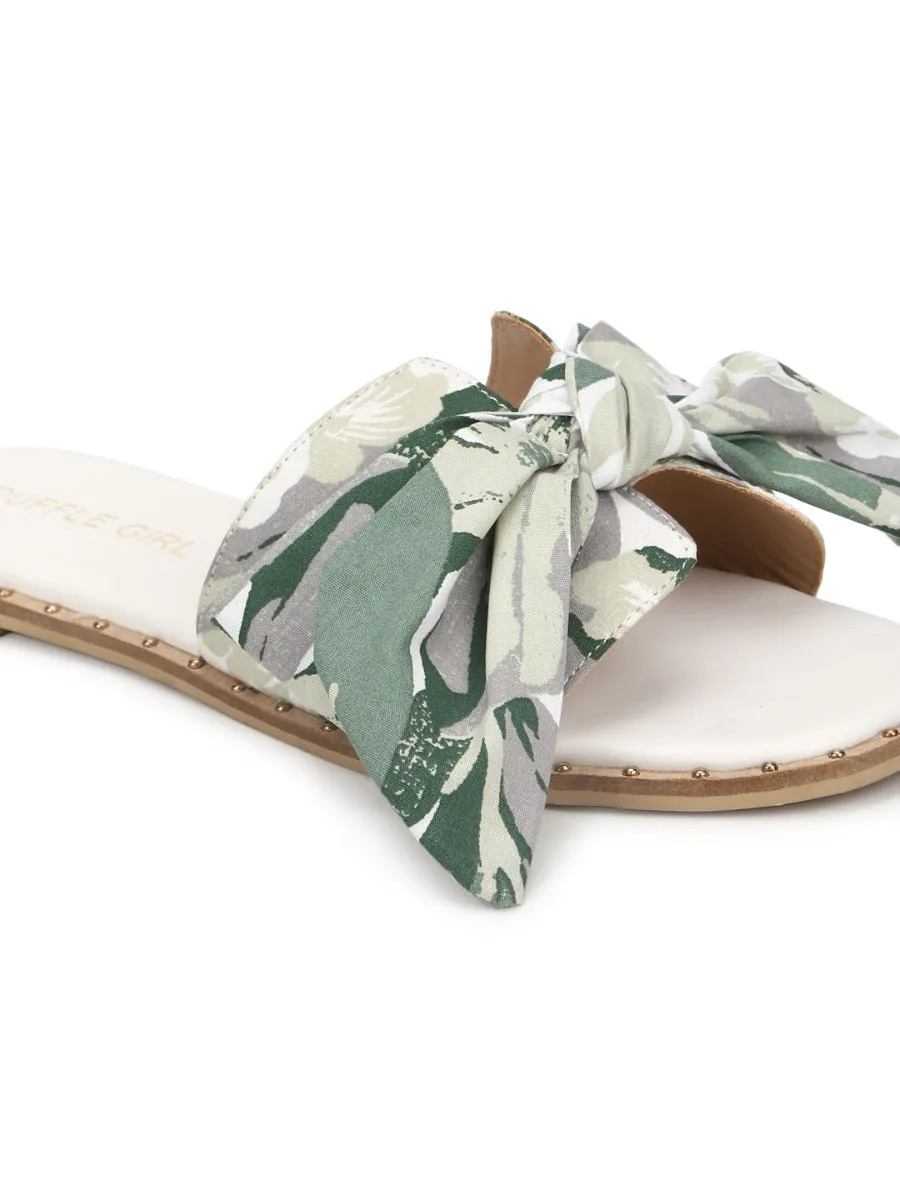 White Green Floral Bow Slip Ons