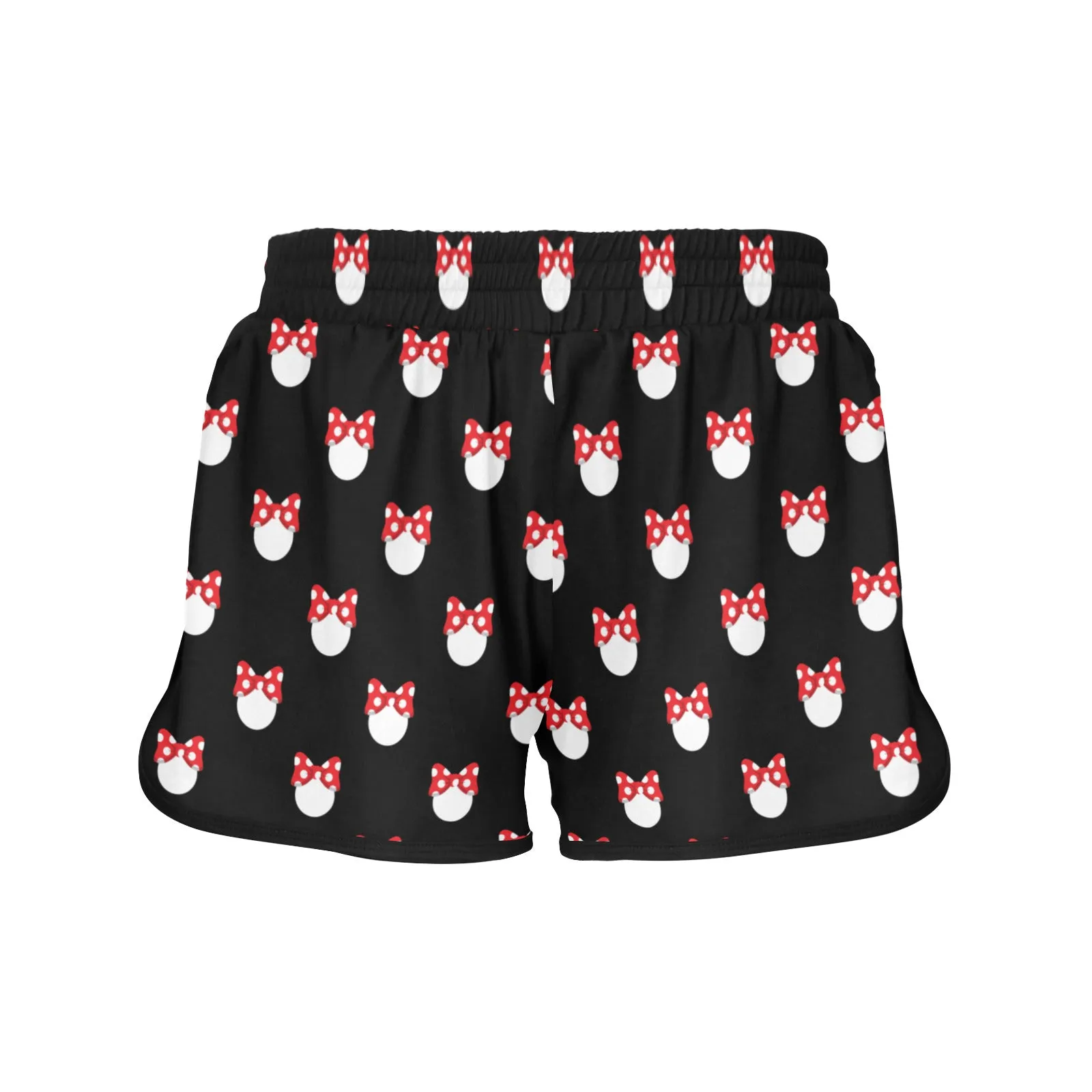 White Polka Dot Red Bow Women's Athletic Sports Shorts