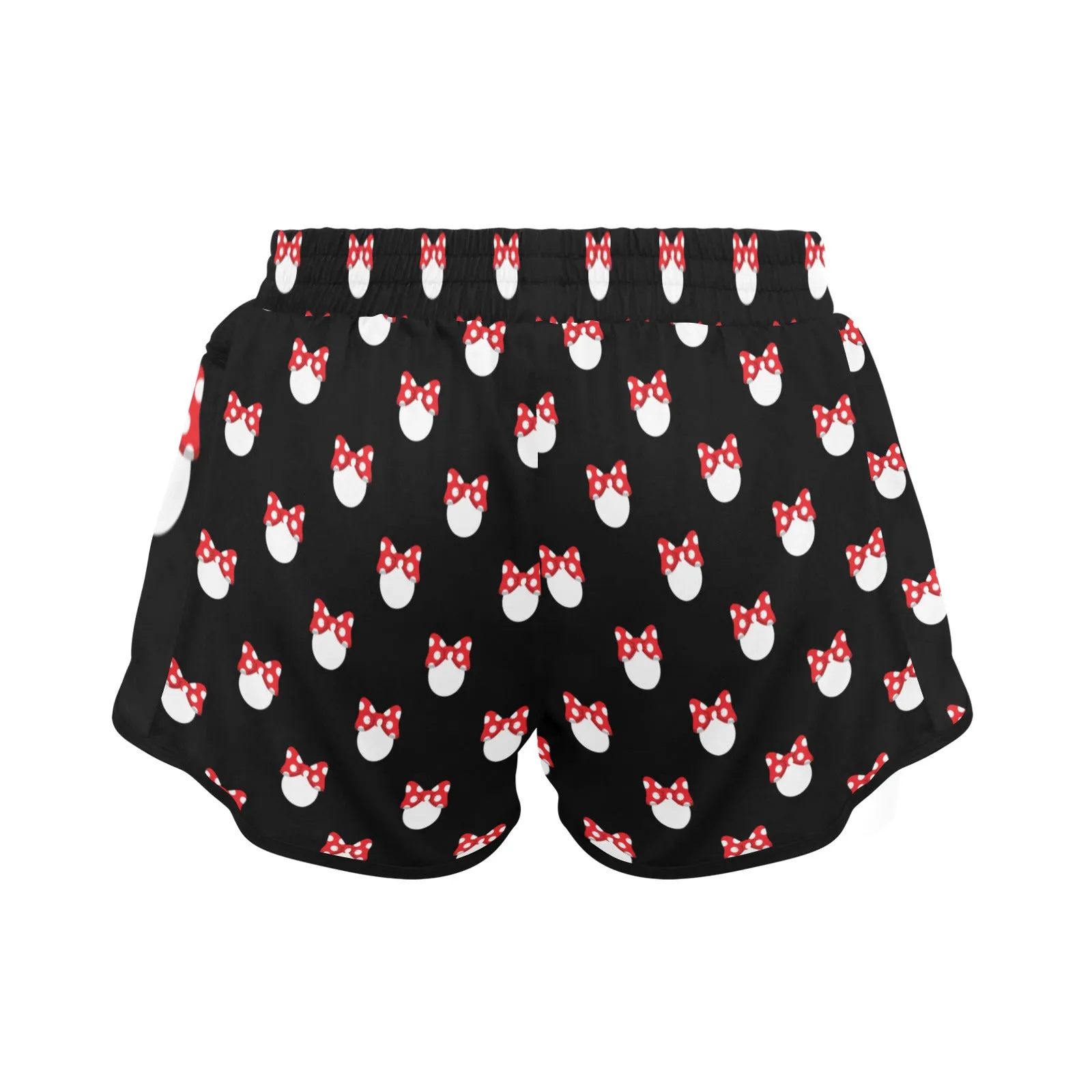 White Polka Dot Red Bow Women's Athletic Sports Shorts