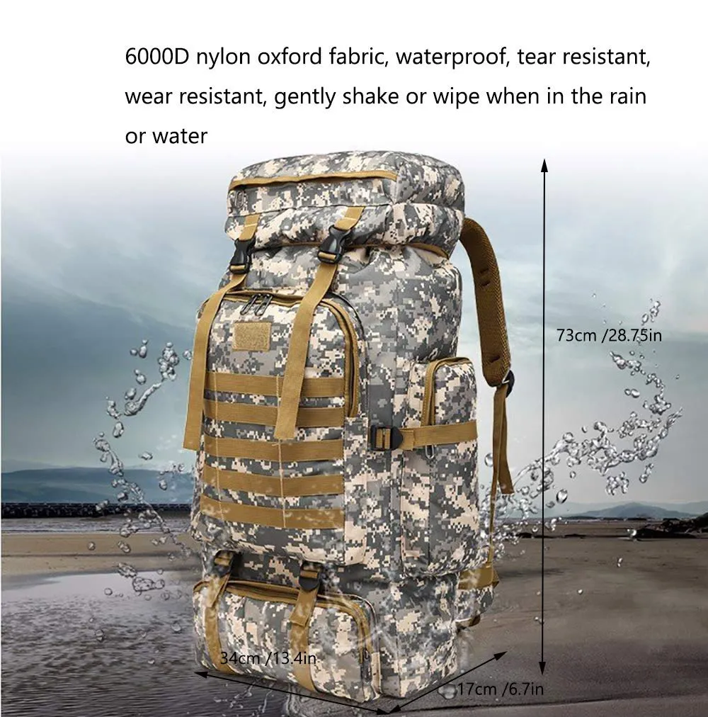 WintMing 70L Large Camping Hiking Backpack Tactical Military Molle Rucksack for Trekking Traveling Oxford Waterproof Mountaineering Pack Large Daypack for Men (Camouflag-C)