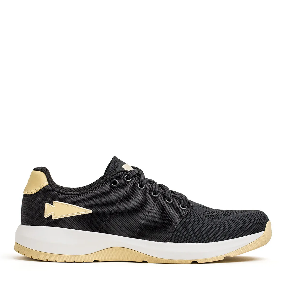 Women's Ballistic Trainers - Black   White   Gold W/ Gold Reflective Spearhead