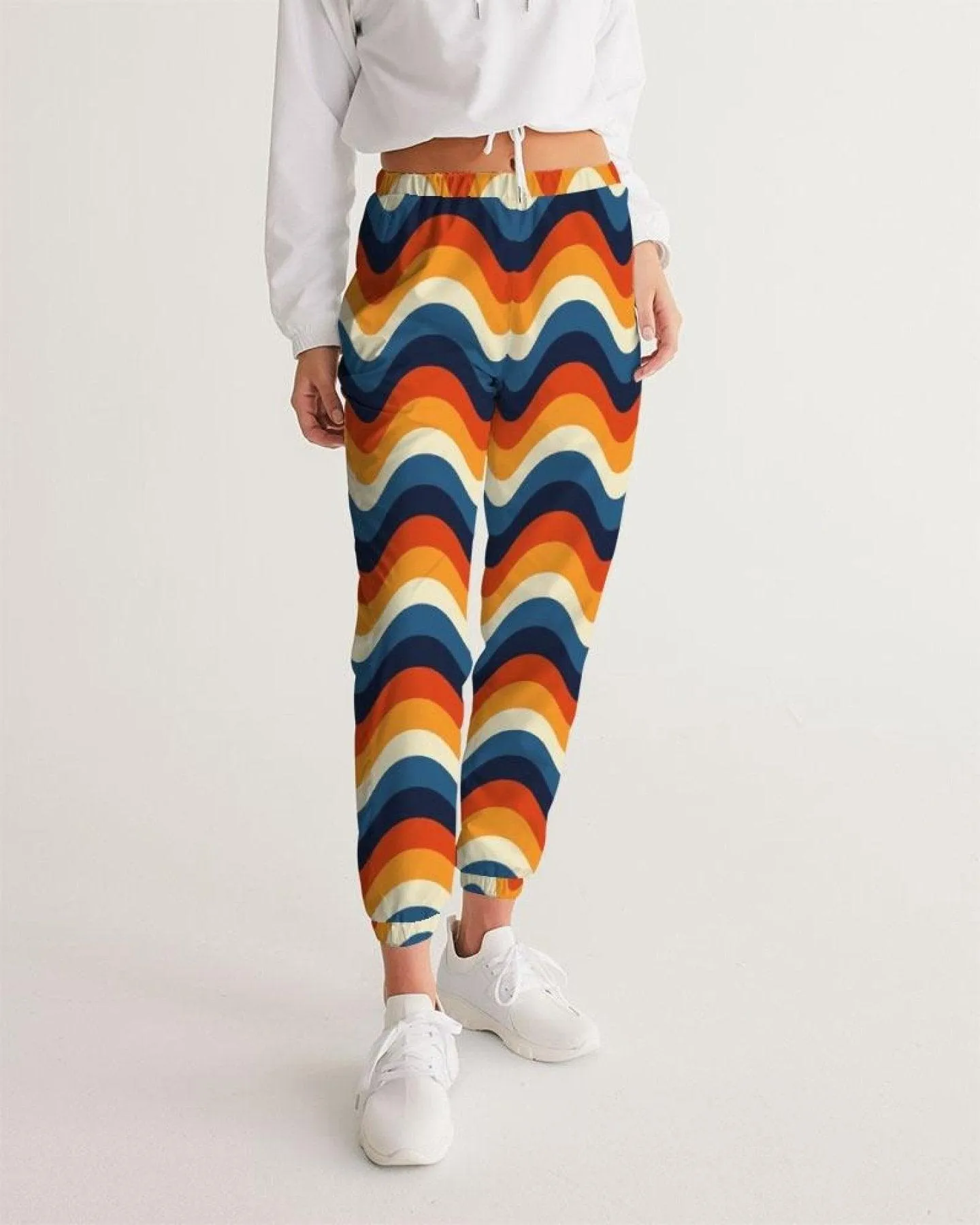 Womens Track Pants - Orange Multicolor Geometric Graphic Sports Pants