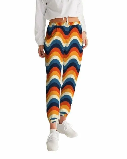 Womens Track Pants - Orange Multicolor Geometric Graphic Sports Pants