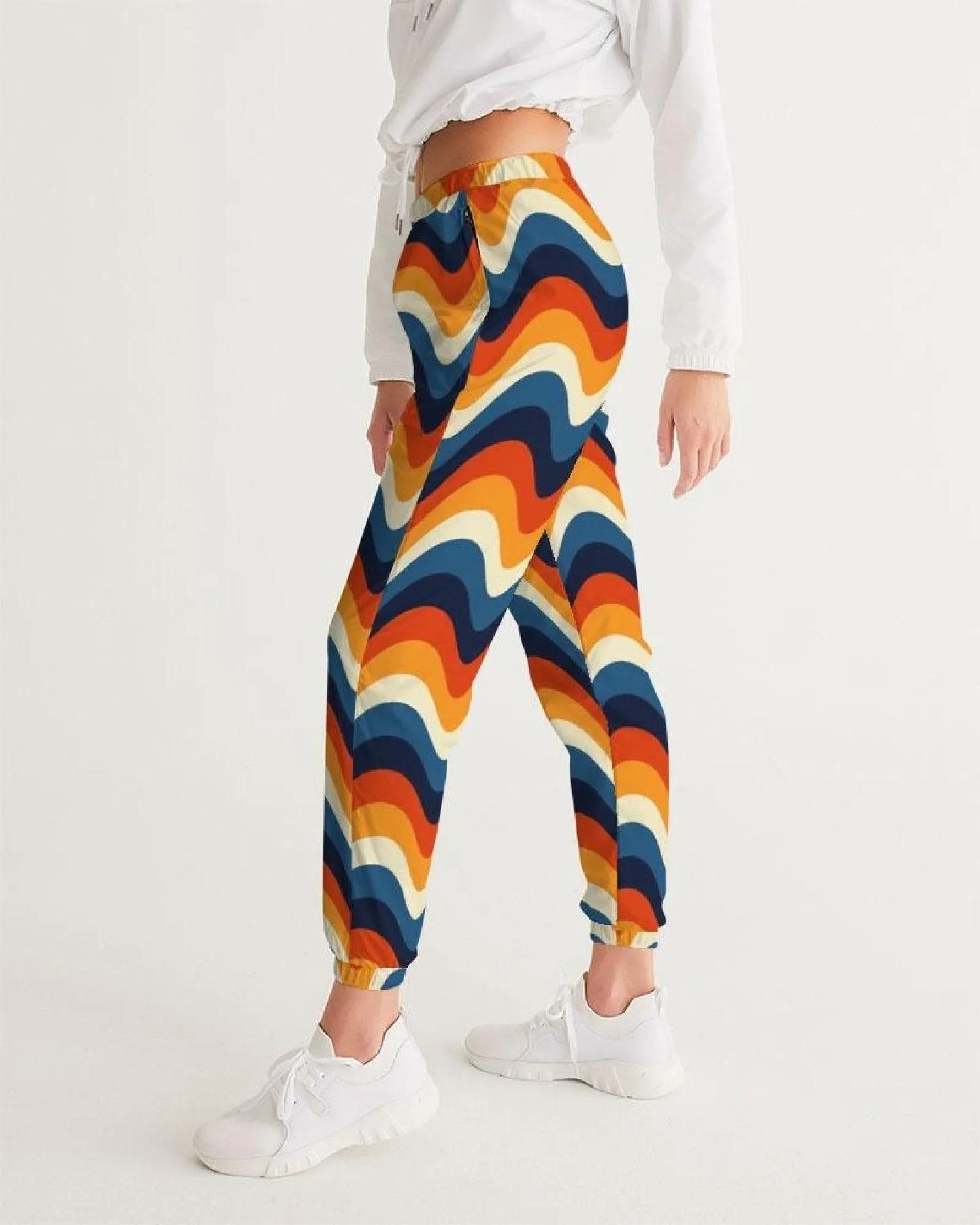 Womens Track Pants - Orange Multicolor Geometric Graphic Sports Pants