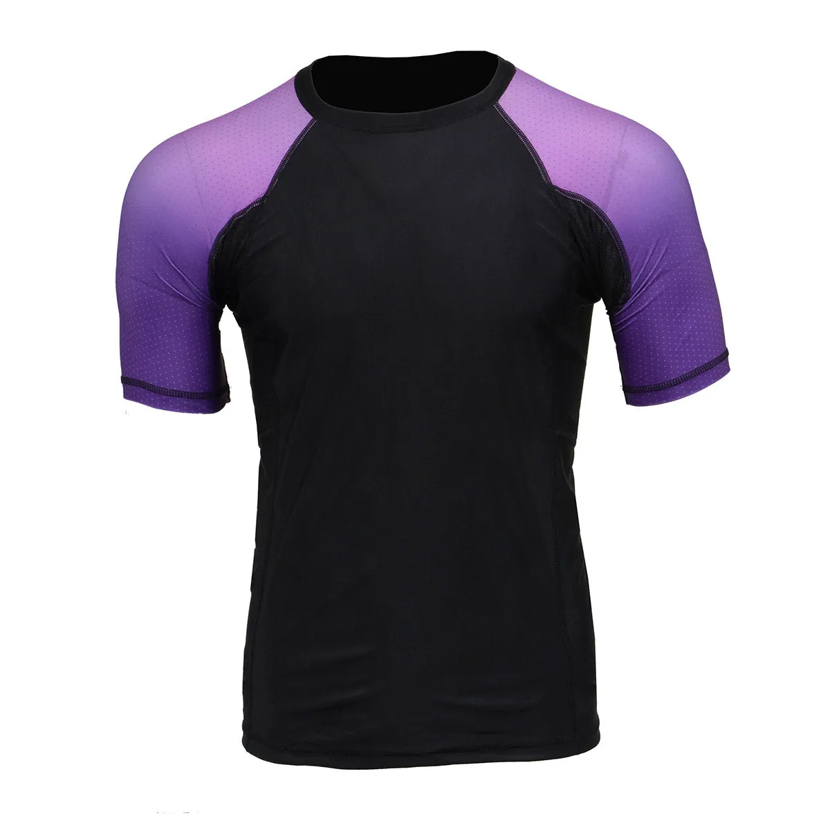 X-Fitness XFM7001 Men's Black and Purple Short Sleeve Compression Rash Guard Athletic Shirt- MMA, BJJ, Wrestling, Cross Training